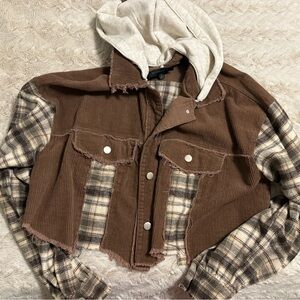 Dance & Marvel Brown and Cream Plaid Utility Jacket